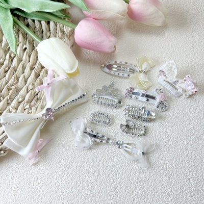 新款手工宠物发夹白色系满钻