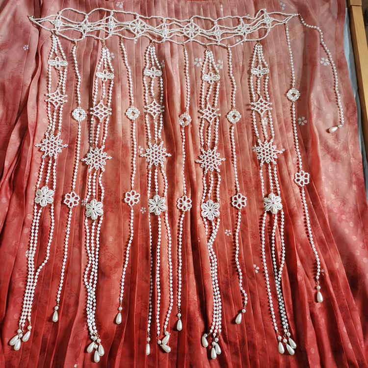 汉服配饰仿清象牙璎珞法衣原创abs珍珠腰链 纯手工编制不要催发