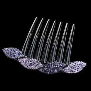 韩版枫叶水钻发梳七齿插梳优雅简约盘发镶钻发卡发叉头饰发饰发插