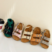 儿童软木凉鞋 夏季 女童勃肯鞋 ins韩版 男童休闲露趾沙滩鞋 3宝宝凉拖