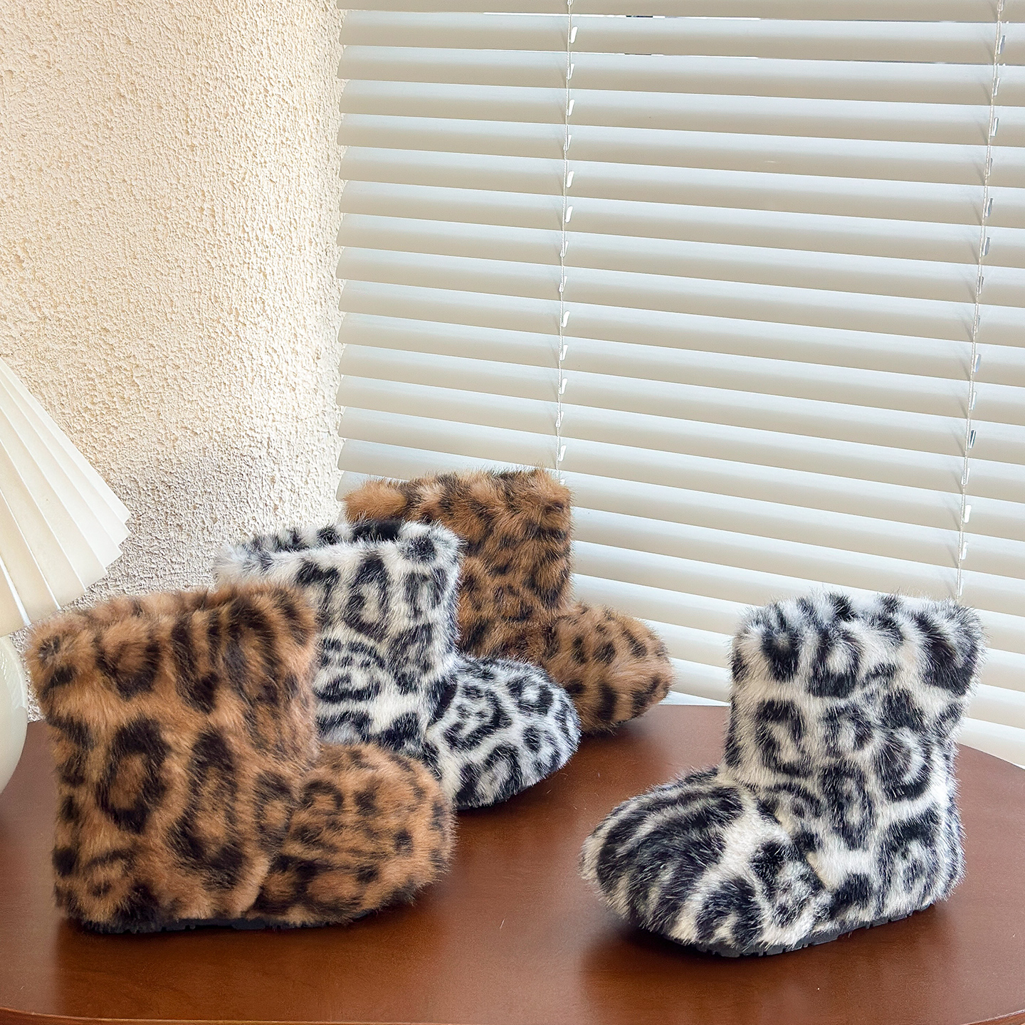 艾尚萌儿童豹纹加绒保暖雪地靴