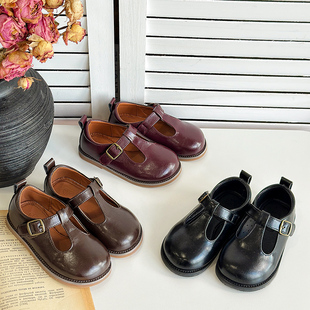 学院风儿童小皮鞋春秋女童丁字公主鞋男童黑色漆皮演出单鞋豆豆鞋