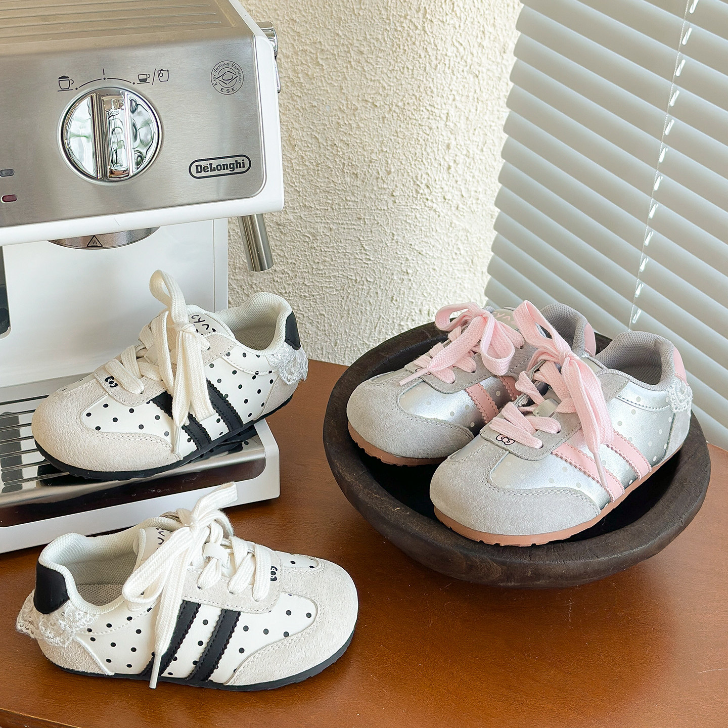 韩版儿童波点德训鞋春秋女童蕾丝花边公主运动鞋洋气女孩薄底板鞋,童鞋/婴儿鞋/亲子鞋,运动鞋,淘宝优惠券,粉丝福利购,淘宝优惠卷