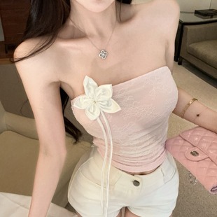 花朵系带粉色纯欲风上衣女 甜辣减龄抹胸背心夏季 新款 无袖 气质修身