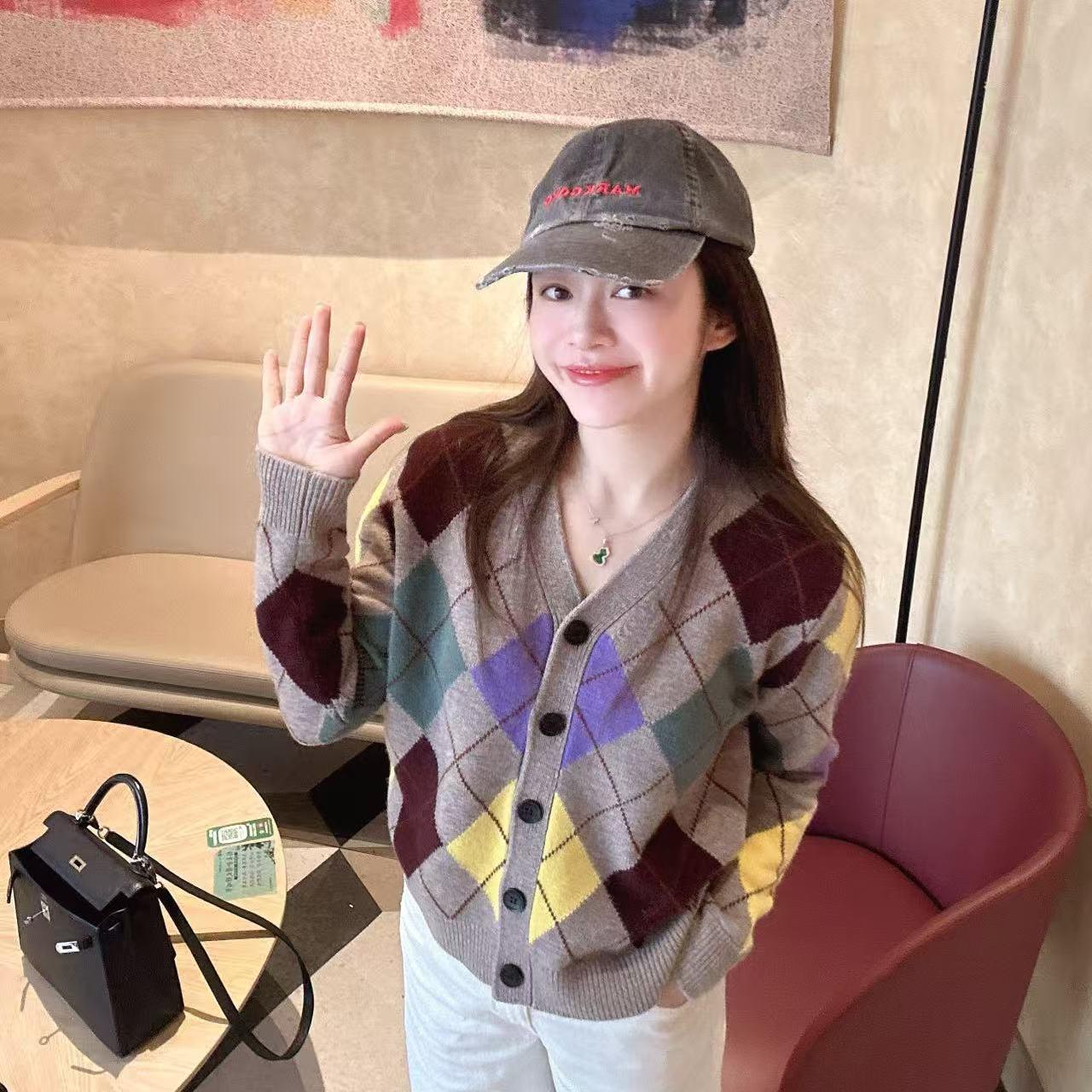 YTTRIUM LIN开衫暖冬绒菱菱形格百搭针织衫（不能机洗甩干）51725