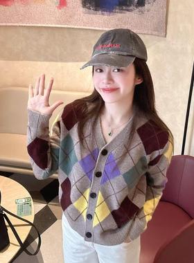 YTTRIUM LIN开衫暖冬绒菱菱形格百搭针织衫（不能机洗甩干）51725