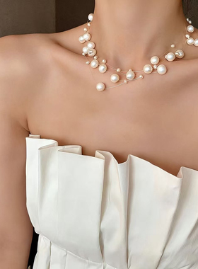 欧饰泥合金满天星白色珍珠链女士