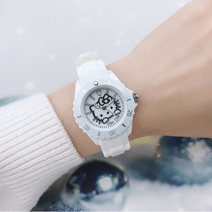 儿童手表卡通硅胶表带女孩学生防水女腕表可爱凯蒂猫指针式石英表