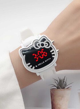 儿童手表 小女孩kt凯蒂猫学生柔软硅胶表带防摔粉色夜光LED电子表