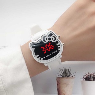 儿童手表 小女孩kt凯蒂猫学生柔软硅胶表带防摔粉色夜光LED电子表