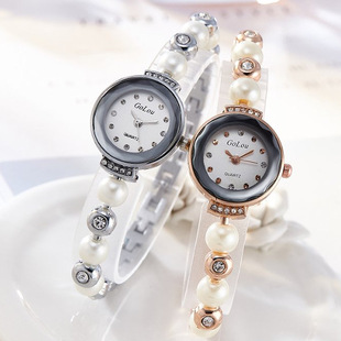 韩版珍珠手链手表女款学生腕表小表盘指针式石英表镶钻气质时装表