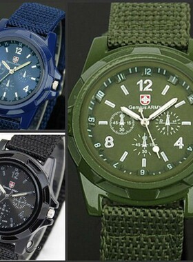 男士手表腕表时尚帆布编织带运动硬汉风高中生军绿色休闲户外手表