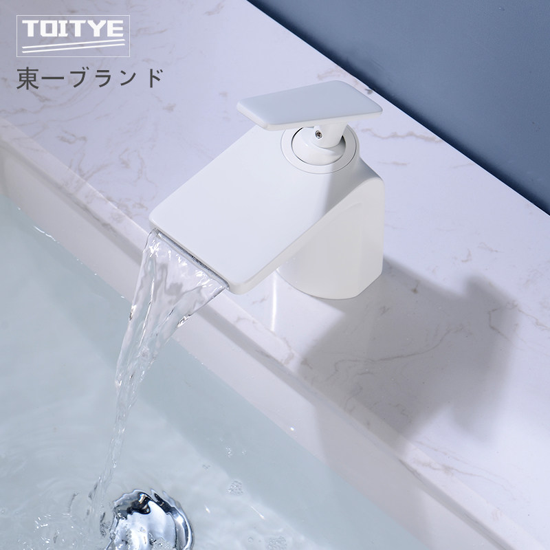 日本东一白色面盆水龙头瀑布式冷热台上盆洗手脸盆浴室柜全铜龙头