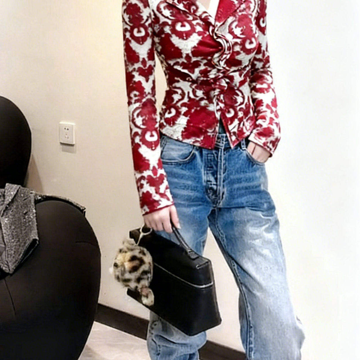 欧货气质印花木耳边V领弹力长袖T恤小衫打底衫网纱上衣大码时髦潮,女装/女士精品,T恤,淘宝优惠券,粉丝福利购,淘宝优惠卷