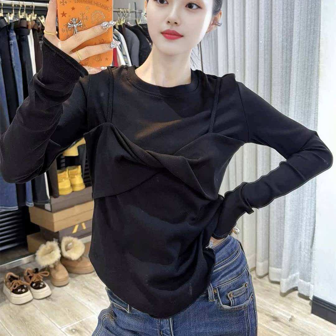 欧货新款纯色简约吊带叠穿圆领弹力长袖T恤小衫打底衫上衣假两件,女装/女士精品,T恤,淘宝优惠券,粉丝福利购,淘宝优惠卷