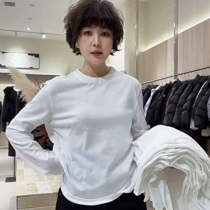 欧货十三行黑白纯色花边领弹力长袖T恤小衫打底衫时尚上衣显瘦潮