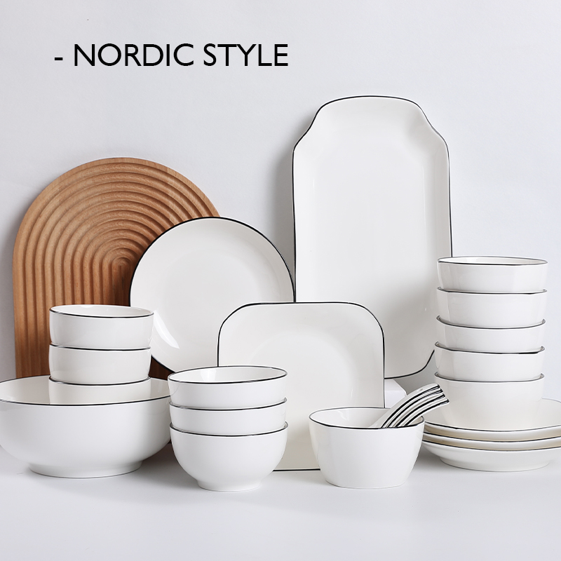 简约家用黑线陶瓷北欧餐具