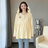秋季 百搭长袖 上衣2026新款 宽松甜美显瘦卡通娃娃衫 T恤 韩版 孕妇装