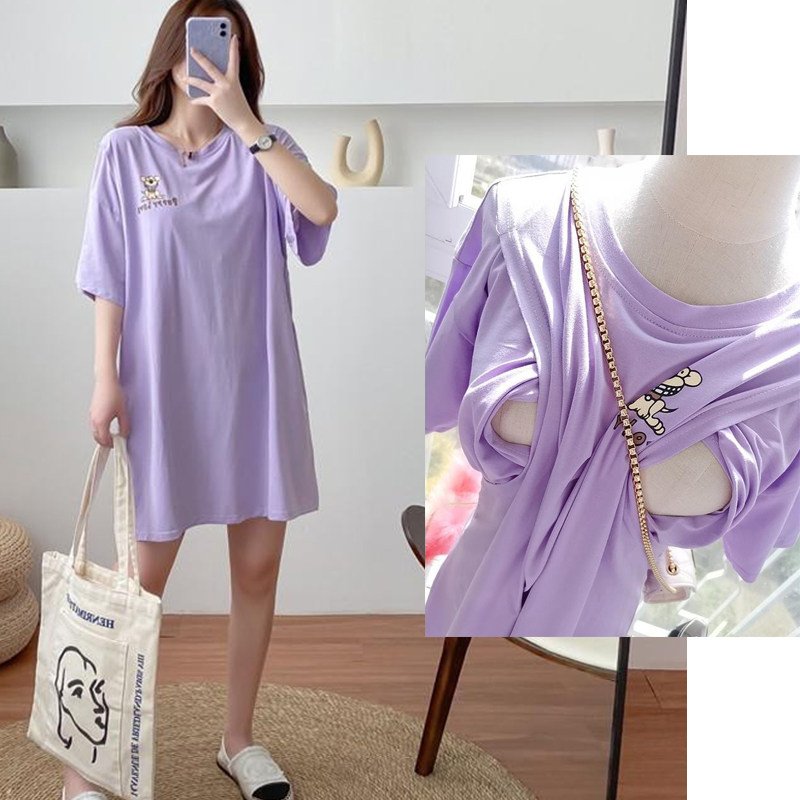 哺乳衣夏季双侧开口无拉链产后宝妈母乳喂奶哺育打底裙孕期孕妇装