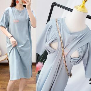连衣裙孕妇装 哺乳长款 喂奶哺衣宽松T恤连衣裙T恤 连衣裙夏季 孕妇装