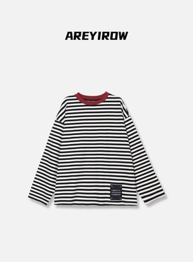 【Wang.小宁】AR撞色领口宽松条纹长袖T恤H58158CT243