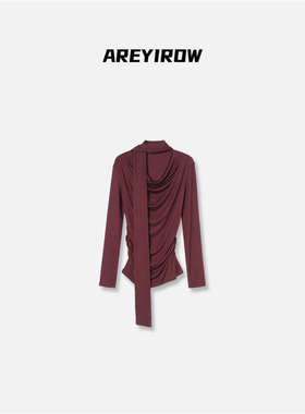 AR专属 |轻奢披肩绑带波浪褶设计长袖T恤上衣H03958CT253