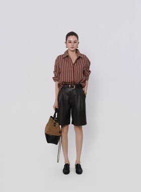 AR专属 |Linda 25/fw 摩登中古极简老钱五分裤pu皮短裤H07507DK25