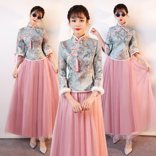 中式伴娘服女2025秋冬新款中国风高级感伴娘团姐妹裙显瘦秀禾礼服