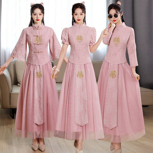 中式伴娘服2025新款中国风婚礼伴娘团姐妹裙小个子复古显瘦礼服女