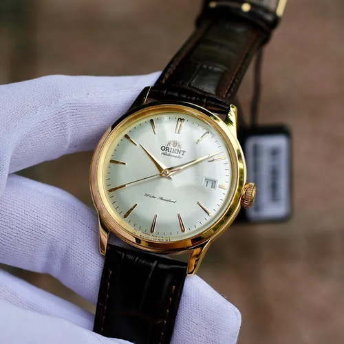 代购ORIENT 东方双狮泡泡镜金色表针皮带复古背透自动机械男手表