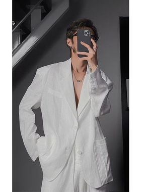 休闲薄款简约气质西装套装2026夏季新款设计师宽松小众轻奢男士潮