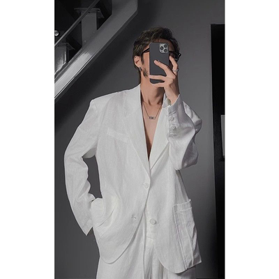 休闲薄款简约气质西装套装2026夏季新款设计师宽松小众轻奢男士潮