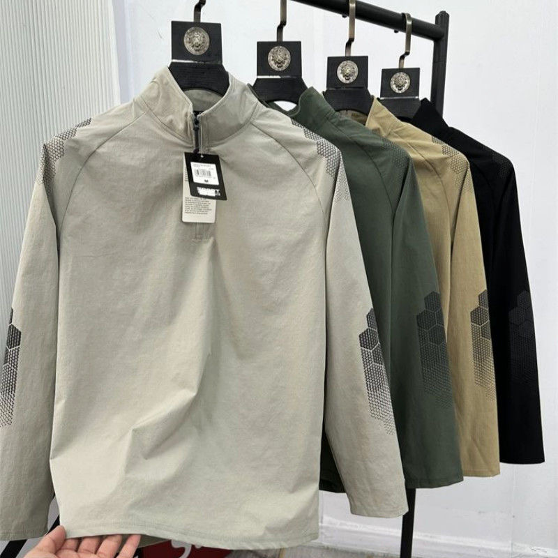 秋季轻奢百搭立领半拉链长袖T恤男士新款时尚休闲显瘦运动上衣服