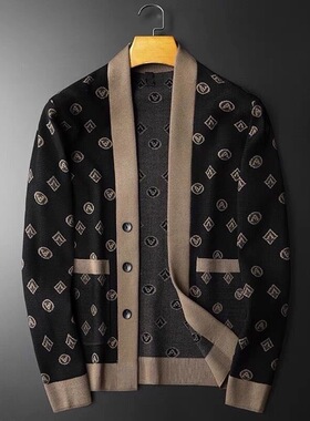 欧货高端时尚针织开衫夹克男士新款韩版轻奢痞帅休闲长袖毛衣外套