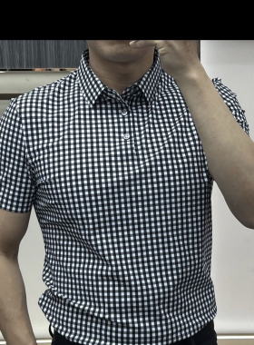 欧货夏季男士新款棋盘格子翻领POLO衫透气舒适男士短袖潮