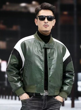 青春潮流修身棒球领时尚皮衣中青年潮男夹克外套皮夹克2025新款