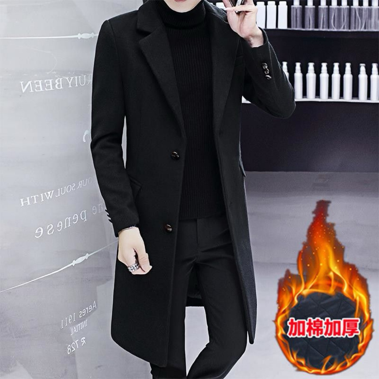 2025新款男士风衣外套男款时尚潮流加棉加厚中长款呢子毛呢大衣男