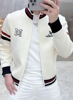 秋冬新款潮流刺绣潮男休闲外套欧美轻奢帅气高级感立领百搭夹克衫