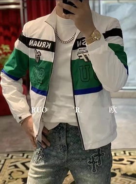 潮牌2025欧货春秋新款高端男士时尚休闲字母兔子胸标夹克立领外套