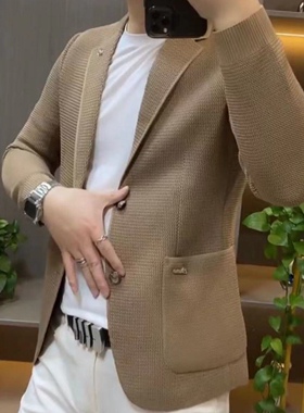 2026春季新款修身商务休闲男士休闲纯色西服时尚潮流舒适百搭西装