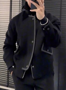 新款潮流休闲痞帅拼接立领长袖夹克秋冬男士时尚百搭保暖潮流外套