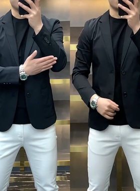 2025春季新品男士商务休闲轻薄西服时尚轻奢英伦纯色西装外套气质