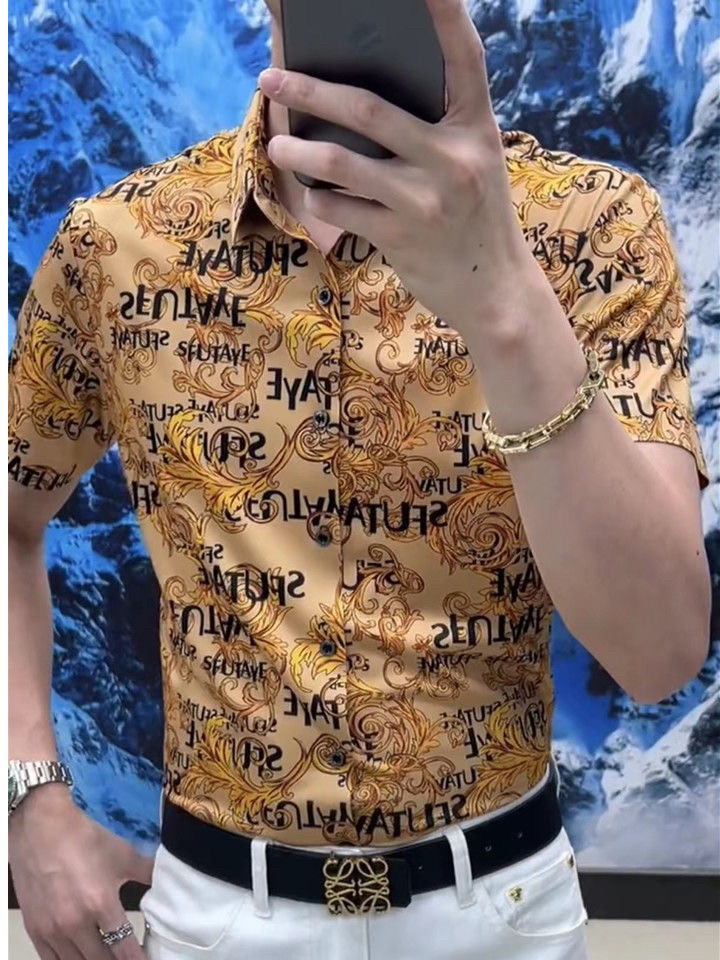 短袖衬衫男士夏季薄款冰丝压花修身潮流痞帅商务休闲免烫衬衣男装,男装,衬衫,淘宝优惠券,粉丝福利购,淘宝优惠卷