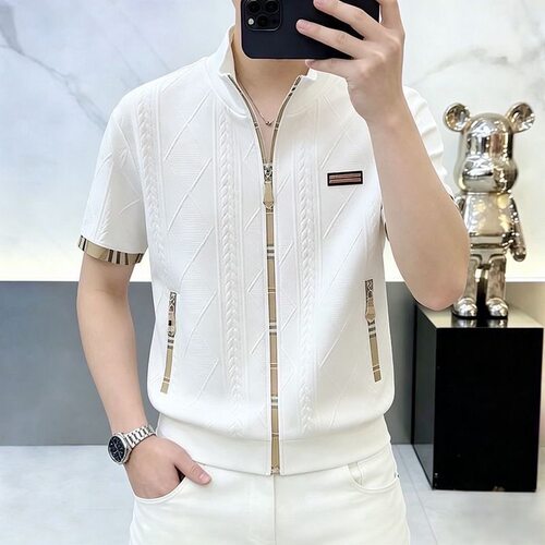2026夏季新款男士短袖T恤时尚提花修身半袖体恤质感男装T恤上衣