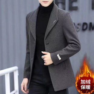 高档毛呢外套男短款加绒加厚秋冬季韩版百搭修身英伦休闲呢子大衣