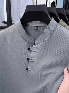 男士2026夏季新款中国风小立领短袖T恤国潮宽松简约休闲纯色上衣