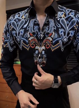 2026秋季高级感华丽对称图案雅痞绅士男装衬衫新款高档个性洋气质
