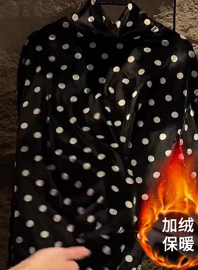 2026秋冬新款黑色圆点高领长袖T恤男士时尚休闲潮牌保暖打底上衣