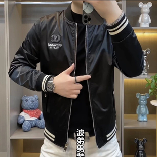 高品质棒春季新款男士棒球领时尚修身夹克轻奢潮牌帅气夹克外套