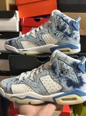 Air Jordan 6 Retro AJ6白蓝 水洗丹宁 高帮复古篮球鞋DM9045-100